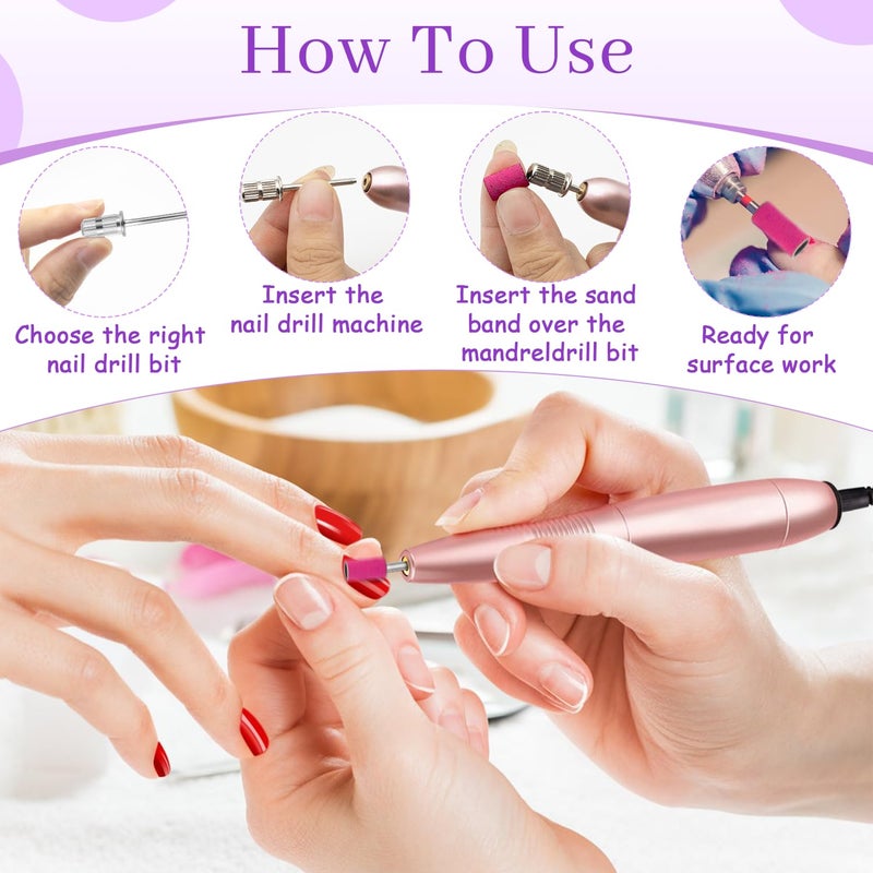 METEOROCK Pink Sanding Bands for Nail Drill 200 Pcs, 180 Grit Sanding Bands for Nail, Nail Sanding Bands for Natural Nails, Professional Fine Sanding Bands for Nail with 3/32 Inch Nail Drill Bit for Pedicures - Image 5